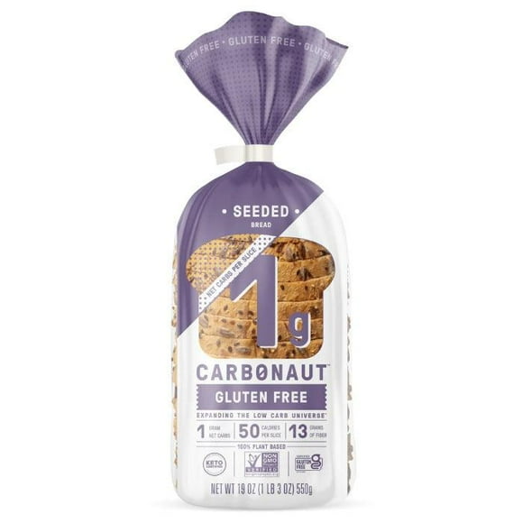 Carbonaut - Gluten Free Seeded Bread, Keto, Vegan, Kosher, Non-GMO, low-Carb, Sugar Free, 550 g, Eating bread on a low-carb diet seems so wrong, but Carbonaut’s Seeded Breads are so right! It's a loaf of multigrain bread made with plant-based ingredients. Key Information Multigrain Seeded Bread Made with a plant-based and gluten-free recipe Low-carb, only 1g