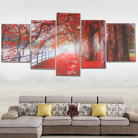 5Pcs Modern Abstract Canvas Red Maple Tree Leaves Oil Painting Picture Print Wall Art Frameless Home Decor Christmas