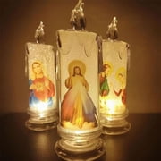 5.9in Divine Mercy of Jesus LED Devotional Prayer Candle - Battery Operated Religious Candle with Remote Control & Timer, Real Wax 3D Wick for Religious Festivals, Home Altar, Church & Devotions