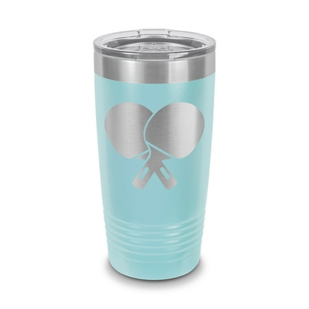 

Table Tennis Tumbler 20 oz - Laser Engraved w/ Clear Lid - Stainless Steel - Vacuum Insulated - Double Walled - Travel Mug - ping pong - Light Blue