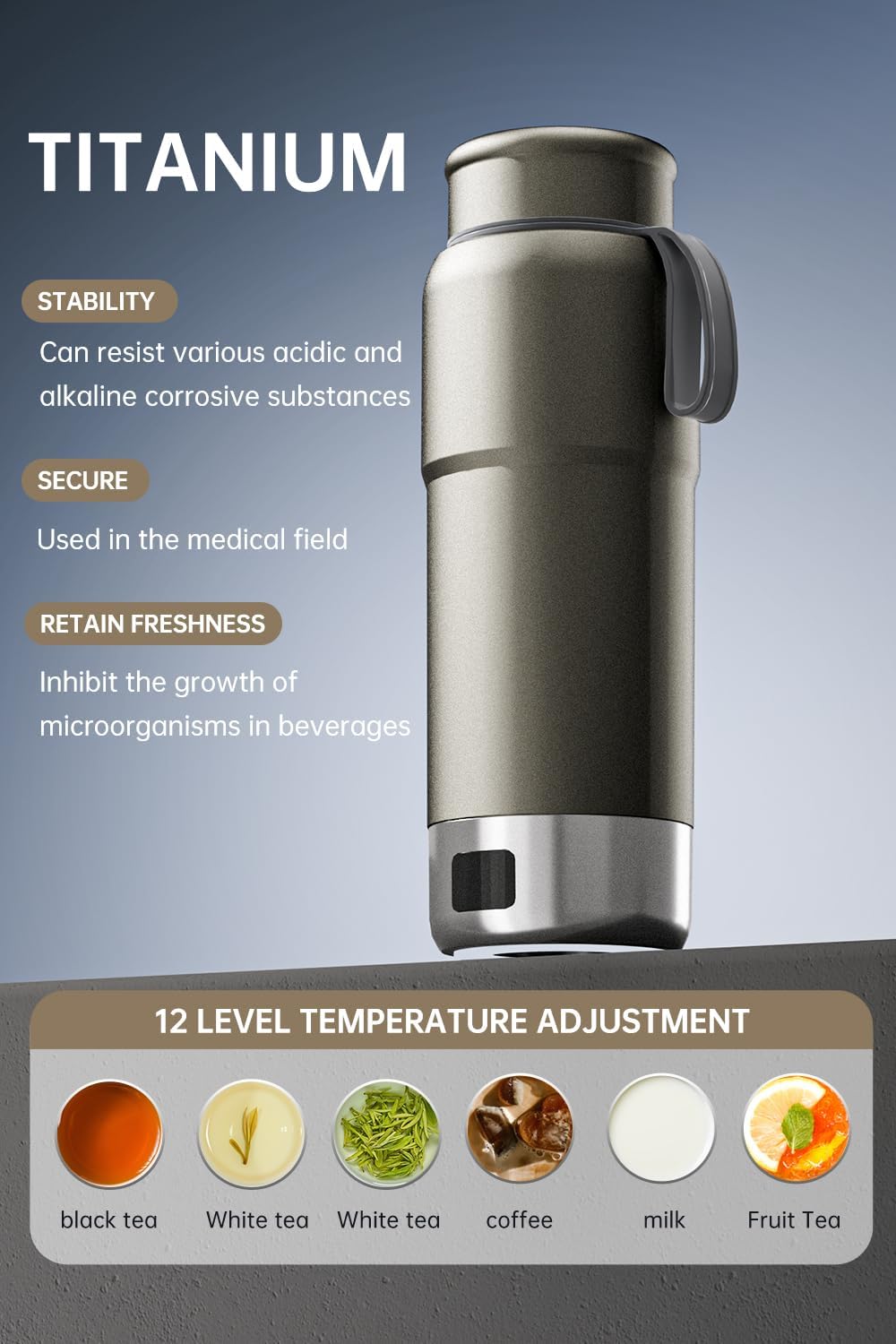 520ml Pure Titanium Portable Electric Kettle – Travel Kettle Dual Voltage 100V-240V with Temperature Control, Lightweight, Leak-Proof, Fast Boil Mini Kettle for Travel, Office, Hotel, Camping