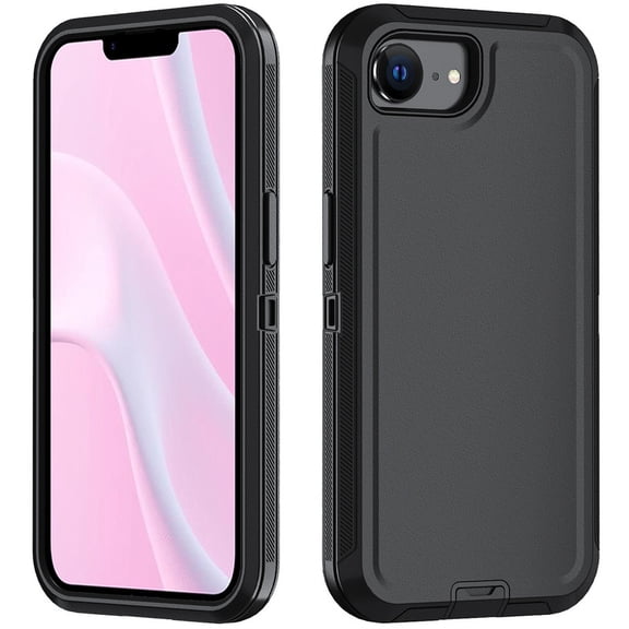 Hotpom Phone Case for iPhone 16E（2025）/ 17E（2026）, Silicone Heavy Duty 3-Layer Hybrid Drop Protection Protective Cover, Black