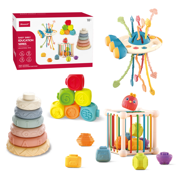 4 in 1 Baby Montessori Toys for 1 Year Old -Sensory Pull String Toys for Baby 6-12 Months, Fine Motor Skills Toys for 1 Years Old Christmas Gifts