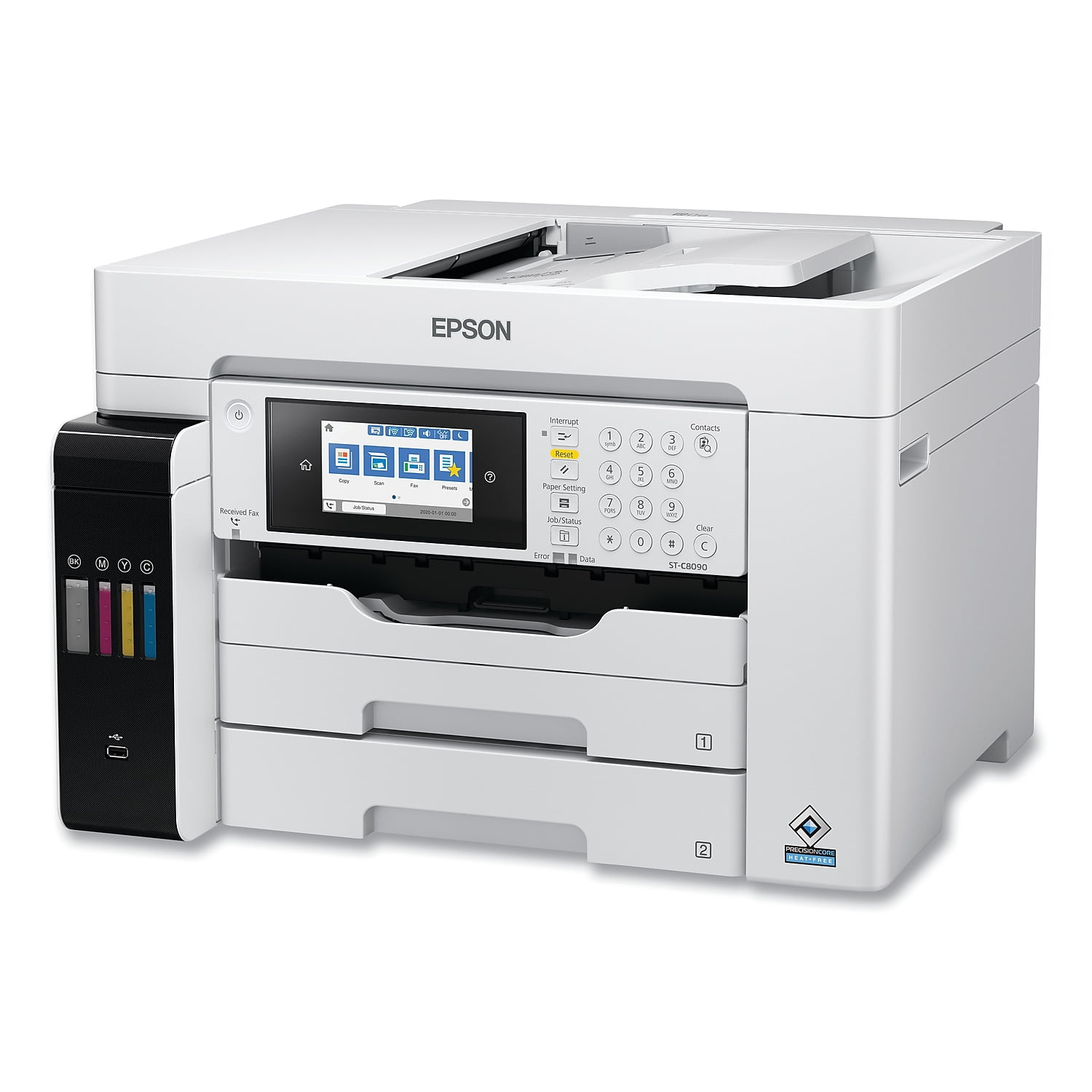 Epson WorkForce ST-C8090 Inkjet Multifunction Printer-Color-Copier/Fax/Scanner-4800x1200 dpi Print-Automatic Duplex Print-66000 Pages-550 sheets Input-Color Flatbed Scanner-1200 dpi Optical