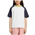 thumbnail image 2 of Viluyesy Girls Boys T-Shirt, Crew Neck Short Sleeve Cotton Color Block Summer Casual Raglan Tee White 5T, 2 of 7