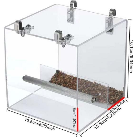 Acrylic Bird Feeder Cage with Seed Catcher Tray, Compatible with Most Steel Wire Cube Cages - Small Birds