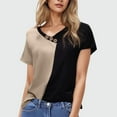 thumbnail image 2 of ABATAB Womens Shirts Color Block Short Sleeve V Neck Party Tee Tops Summer Button Down Casual Fashion Offfice Shirts, 2 of 6