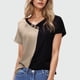 thumbnail image 1 of mfyjkho Tops De Gimnasio Para Mujer, Blusa Informal De Manga Corta Versátil Con Cuello En V Y Botones, Con Bloques De Color Para Primavera Y Verano Para Mujer Tops De Gimnasio Para Mujer Xl, 1 of 6