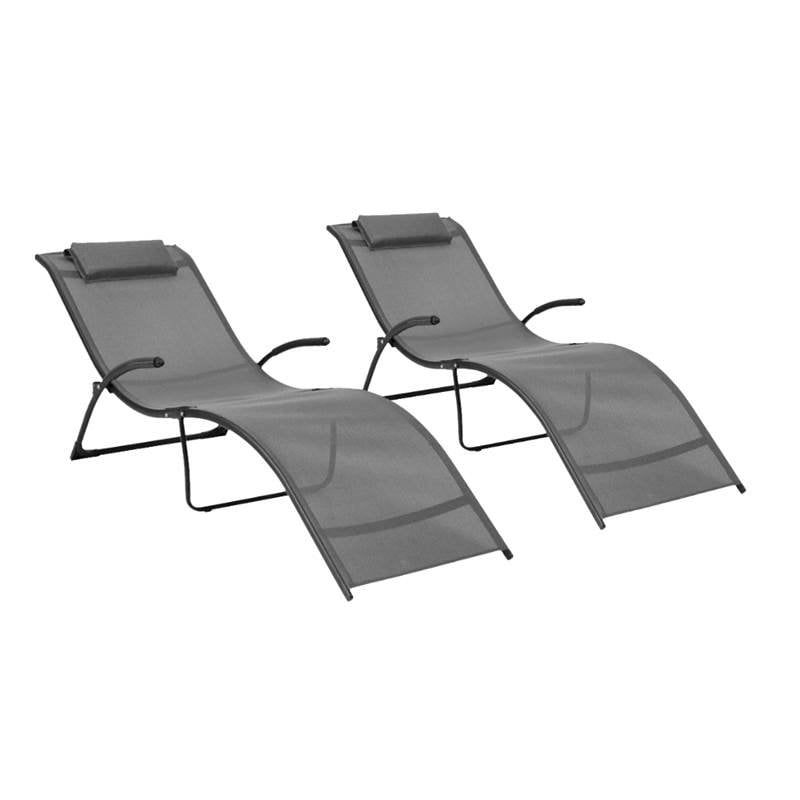 Set of 2 Reclined Patio Lounger In Black and Silver Grey Walmart Canada