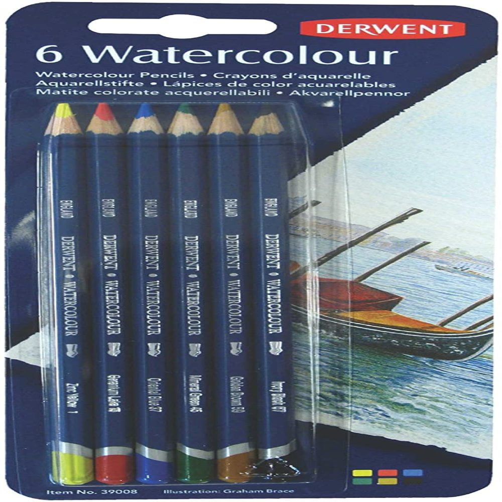 Pack 6 Count 3.4mm Core 39008 Derwent Watercolor Pencils