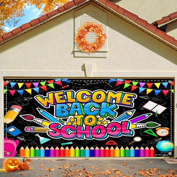 8X6 ft Back to School Garage Door Decorations Background First Day of School Photo Backdrop Welcome Back to School School Classroom Decorations Supplies Kids Party Indoor Outdoor Decor Banner Cover