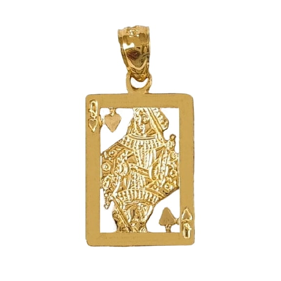 14K Yellow Gold Queen of Hearts Playing Card Pendant