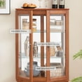 thumbnail image 3 of CKEASEAN 52" Lighted Accent Curio Cabinet with 2 Glass Doors & 1 Drawer, 3-Tier Antique Cabinet with Tempered Glass Adjustable Shelves & Drawer, Storage Display Case for Living Room, Bedroom,Office, 3 of 10