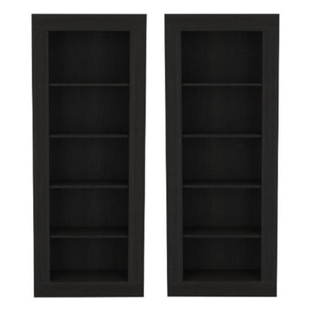 Home Square Engineered Wood Bookcase with Five Shelves in Black - Set of 2