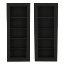 Home Square Engineered Wood Bookcase with Five Shelves in Black - Set of 2