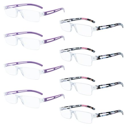 8 Pack Reading Glasses, Blue Light Blocking Computer Reading Glasses for Women and Men, Anti Glare Lightweight Readers (4 Purple+4 Floral,+4.00)