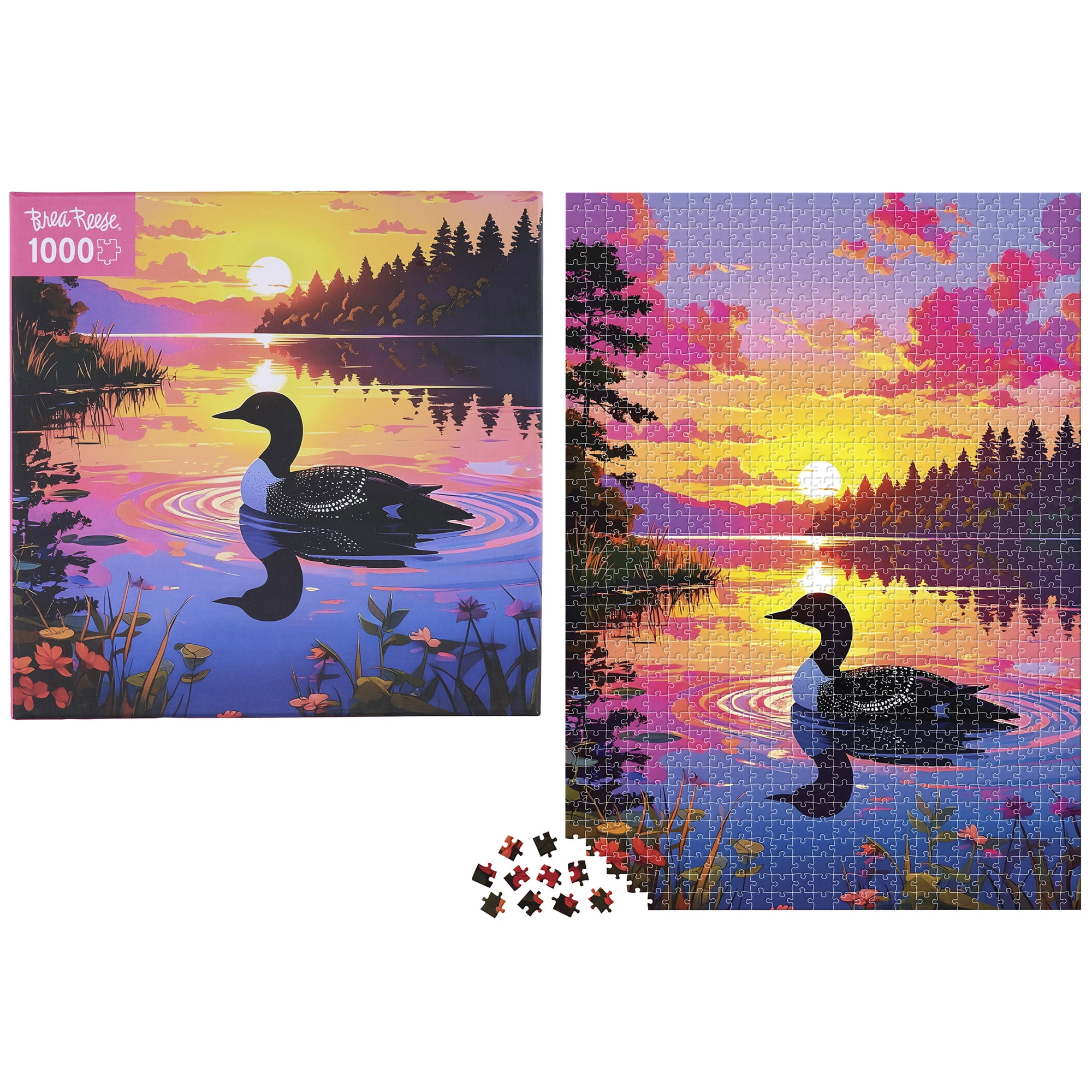 Brea Reese: 1000 Piece Puzzle - Loon - Bird & Lake Sunset Landscape Scene, Adult Jigsaw, Soft-Touch, Snap-Fit, Image Reference Poster, 19.25 x 26.75"