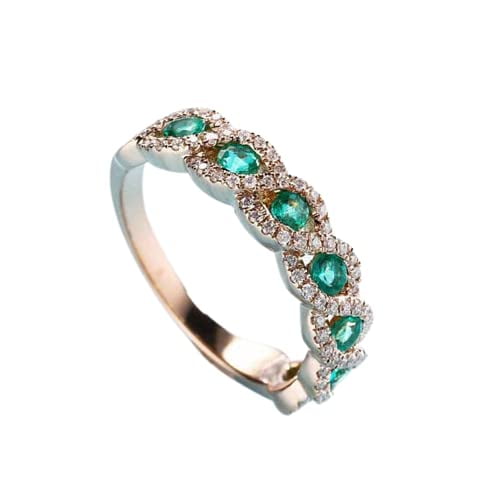 HeartsAndYou 2ct Natural Emerald & Diamond Infinity Half Eternity Band 14k SOLID Yellow Gold