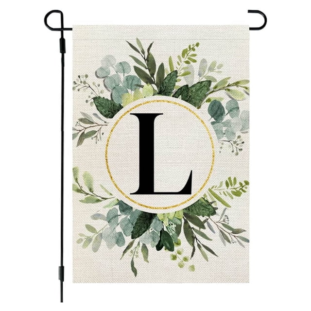 Spring Garden Flag, Ins Style Flax Hanging Flag with 26 Letters and Green Plant Printing for Courtyard Gate