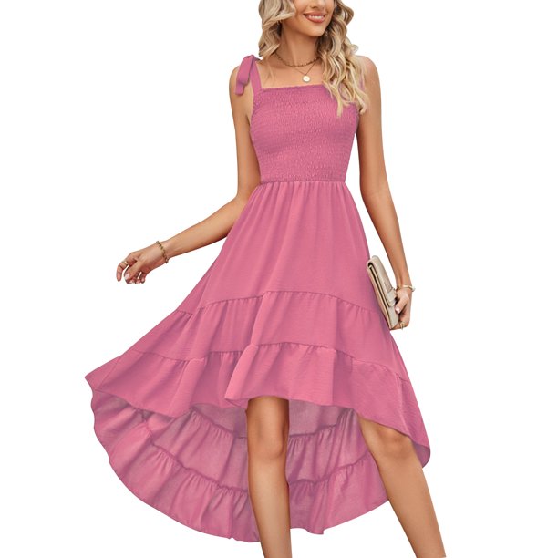 Vestido de mujer A Line Vestido sin mangas con cuello cuadrado Maxi para cóctel (Rosa L) FLhrweasw Para estrenar