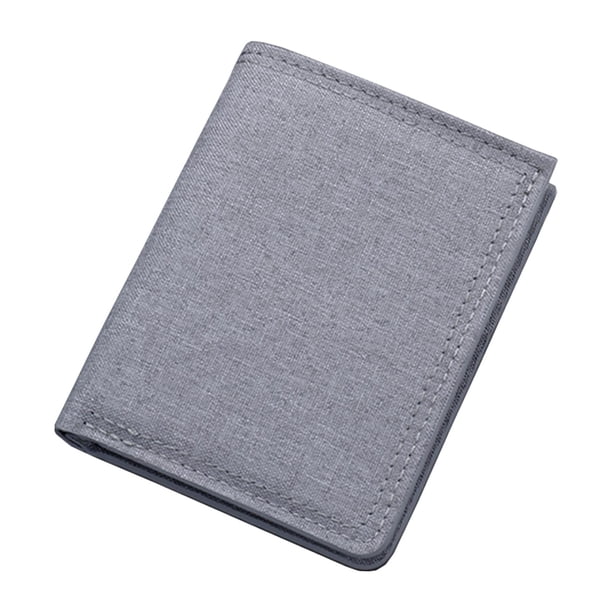 Cartera de lona para hombre, corta, con cierre de botón, tarjetero, tarjetero, billetera plegable y duradera. Gris blanco