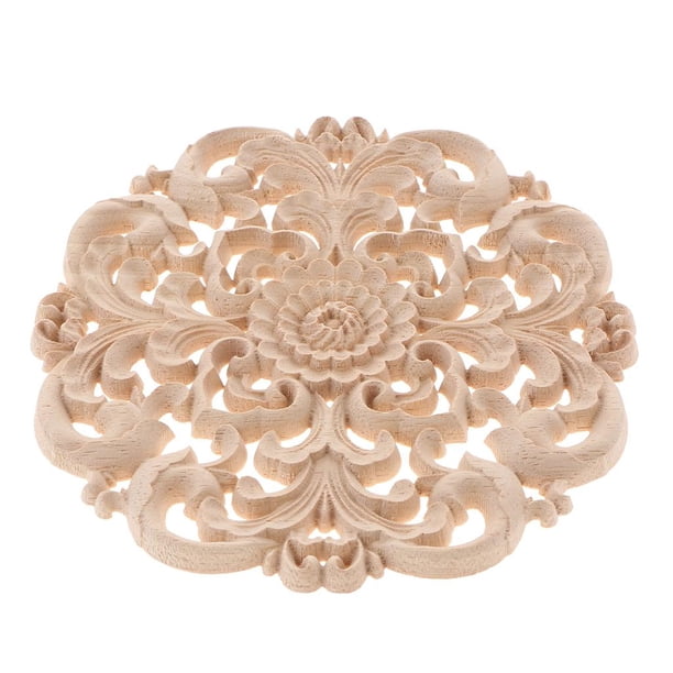 Apliques de flores talladas en madera redonda, elegantes apliques para gabinetes, sin pintar. Talla L