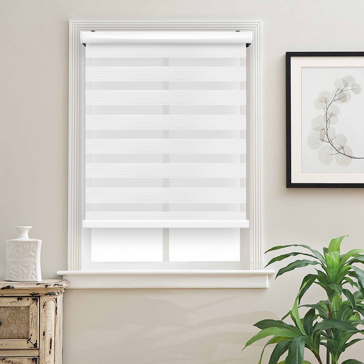 23"x72" Roller Shades Free-Stop Dual Layer Window Blinds Cordless Gray 