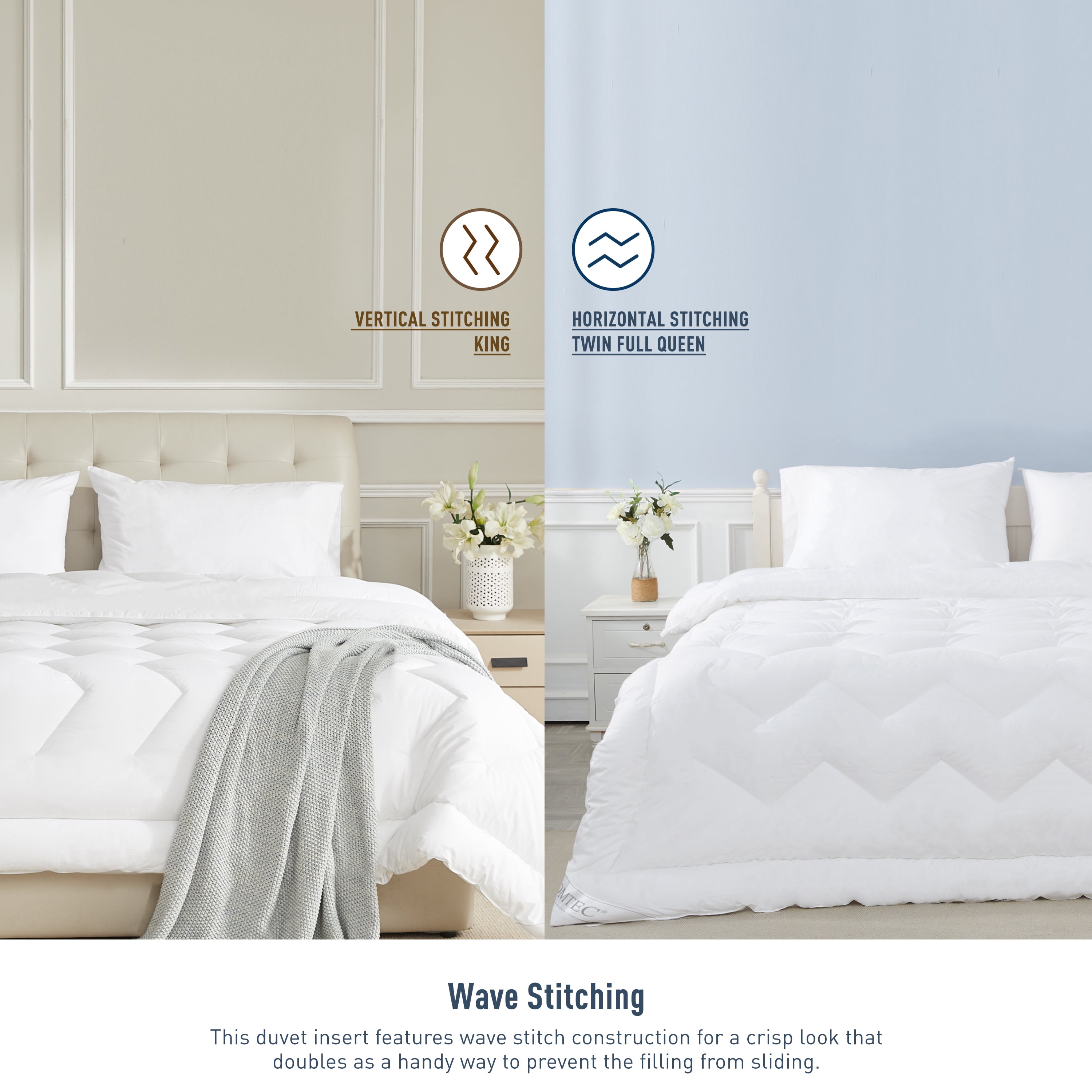HOMTEC Queen Duvet Insert, White Cotton Comforter, All Season Down Alternative Duvet with 100% Cotton Cover, 4 Corner Tabs, Washable Breathable Noiseless