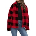 thumbnail image 2 of Oksale Vintage Plaid Jackets for Women Fluffy Fleece lined Jacket Lapel Collar Checked Coats No Hood Button Down Long Sleeve Coat Thicken Warm Winter Jacket 2025 Red M, 2 of 6