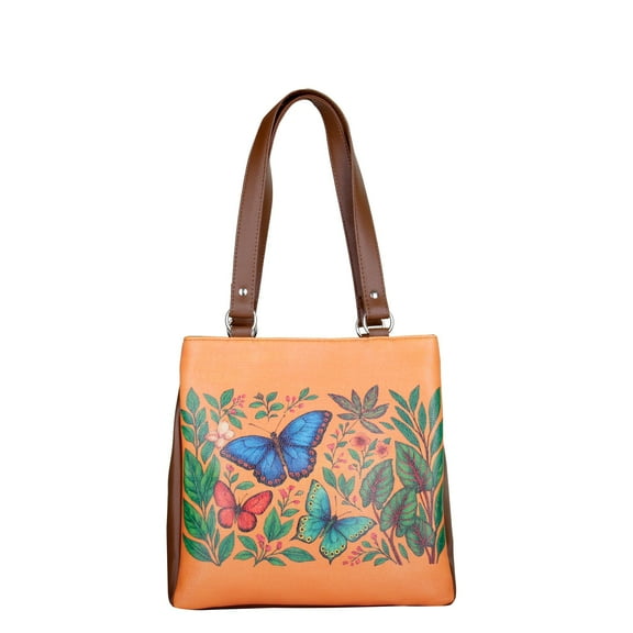 Sishka Genuine Leather Printed Shoulder Tote Bag for Women – Yellow Butterfly Print Handbag for Work, Travel & Casual Use