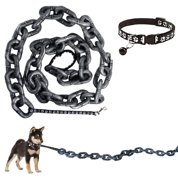 6 Ft Funny Dog Leash - Giant Plastic Chain Leash with Puppy Collar for Small Dogs, Cats, and Puppies - Black Funny Chain Dog Leash