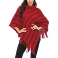 thumbnail image 5 of SAYFUT Womens Chic Asymmetrical Crochet Knitting Batwing Poncho Sweater With Fringe Long Sleeve Black/Red/Khaki, 5 of 6