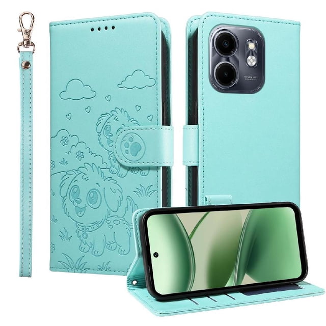 Funda Cartera GANGXUN con Diseño de Perrito en Relieve para Infinix Smart 9 4G , Protección 360° con Ranuras y Correa Desmontable