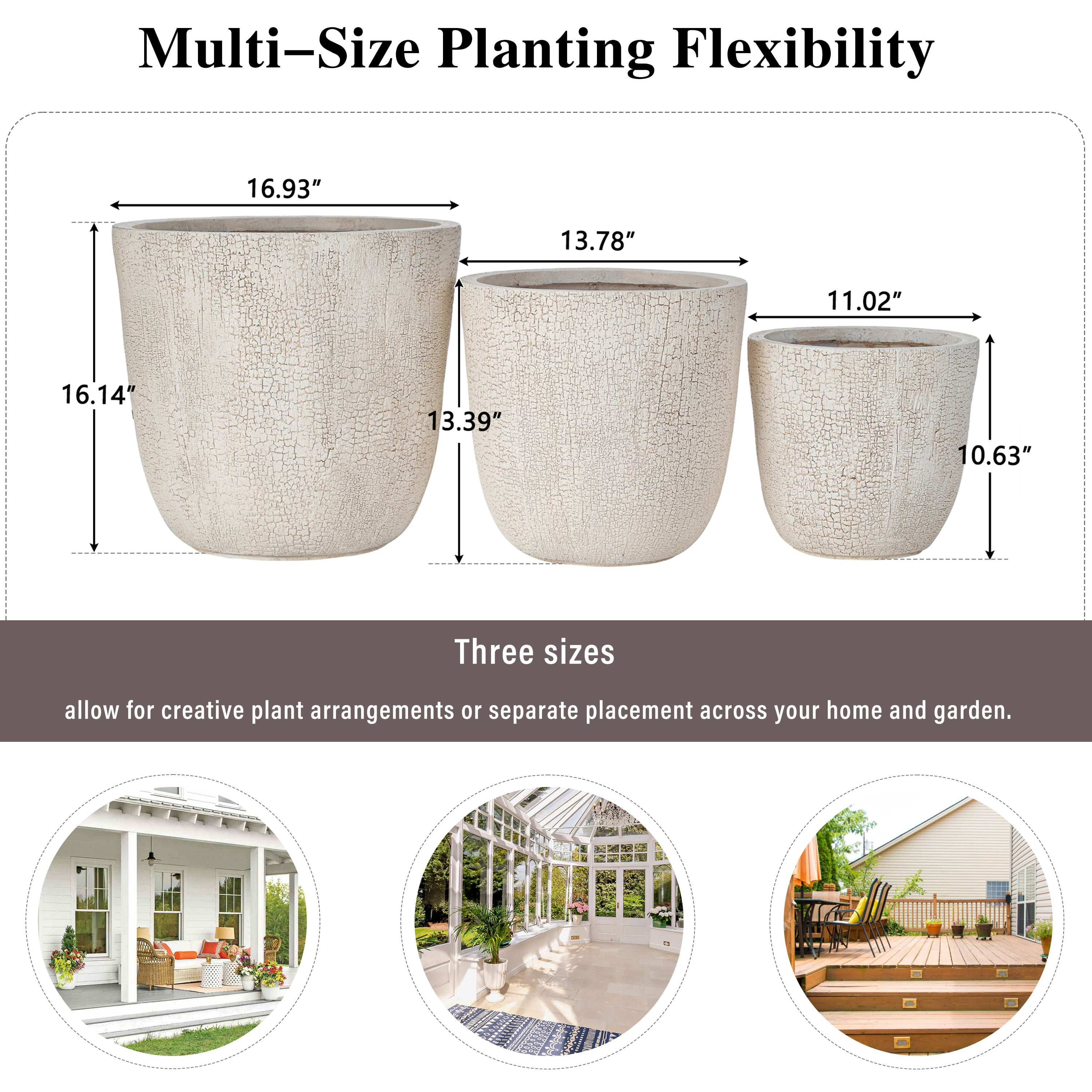 Harper & Bright Designs 3 Pieces Outdoor Concrete Planter Set, Patio Flower Pots Stone-Look Textured with Drainage Holes and Rubber Plug for Garden Poolside, Beige
