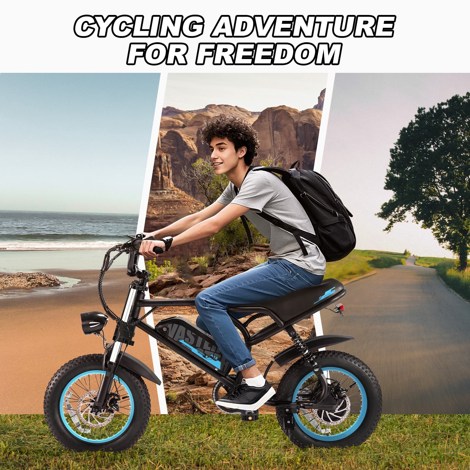 VDL Mountain Electric Bike , 16" Fat Tire Ebike, Wider Seat 800W Peak Motor, Removable Battery, Front Fork Suspension