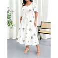 thumbnail image 3 of Multicolor Women Plus Size Summer Floral Embroidered Square Neck Puff Sleeve Midi Dress, 3 of 7