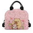 thumbnail image 2 of HUIACONG Capybara Strawberry Print Lunch Bag, Comfortable Hand Feel Front Pocket Aluminum Film Material Insulated Lunch Bag for Office Camping Picnic, 2 of 10