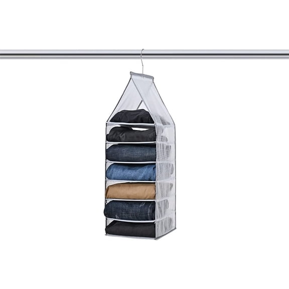 Casewin 6 Shelf Hanging Closet Organizers and Storage,Collapsible Hanging Shelf Organizer for Clothes Organization,Hanging Shelves for Closet Storage, Foldable, Grey