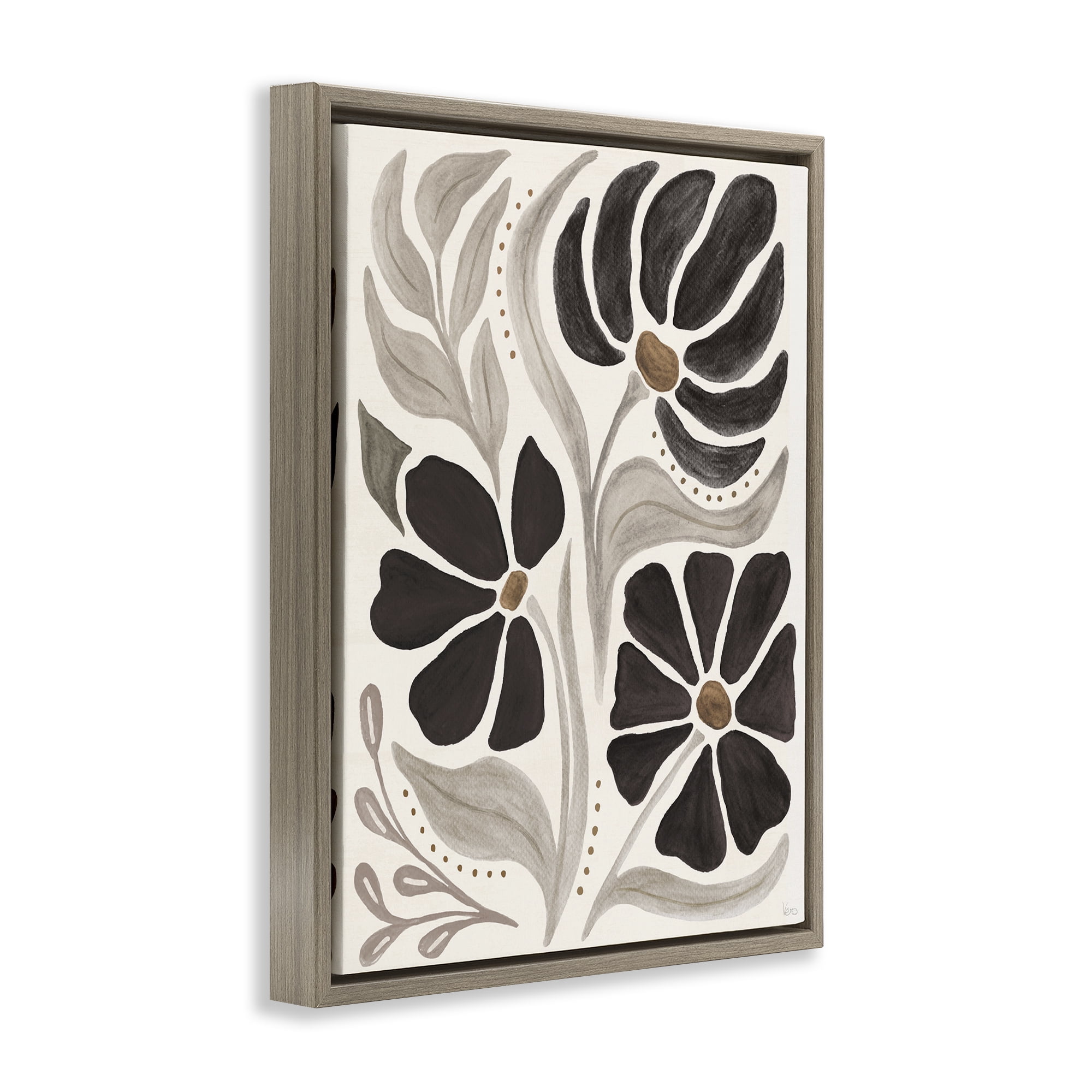Stupell Industries Boho Curved Petals Botanical & Floral Painting Brown Floater Framed Art Print Wall Art, 17 x 21