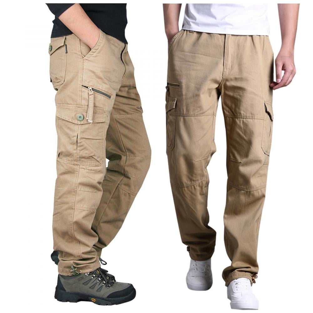 Guzom Mens Cargo Pants- Stretch Relaxed Fit Casual Elasticated Waist ...