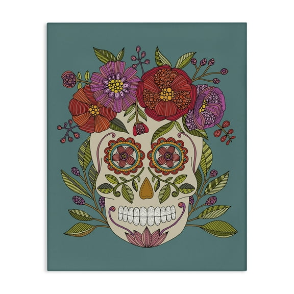 Stupell Industries Floral Sugar Skull Holiday Painting Gallery Wrapped Canvas Art Print Wall Art, 16 x 20