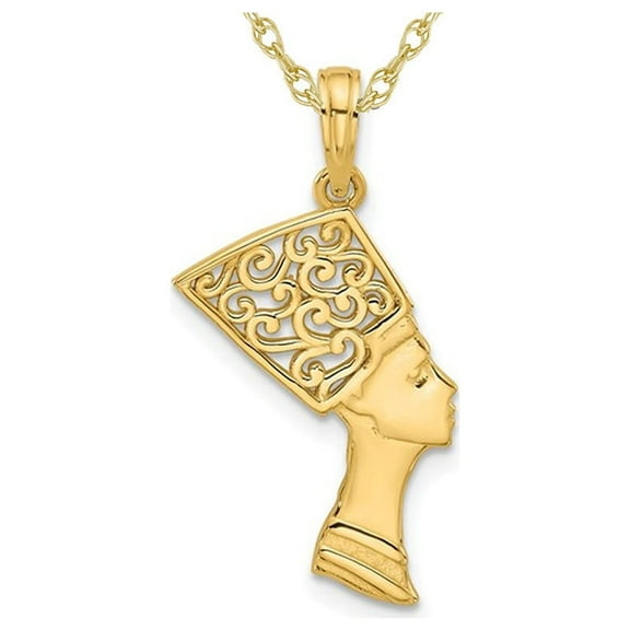 14K Yellow Gold Egyptian Nefertiti Charm Pendant Necklace with Chain for Women