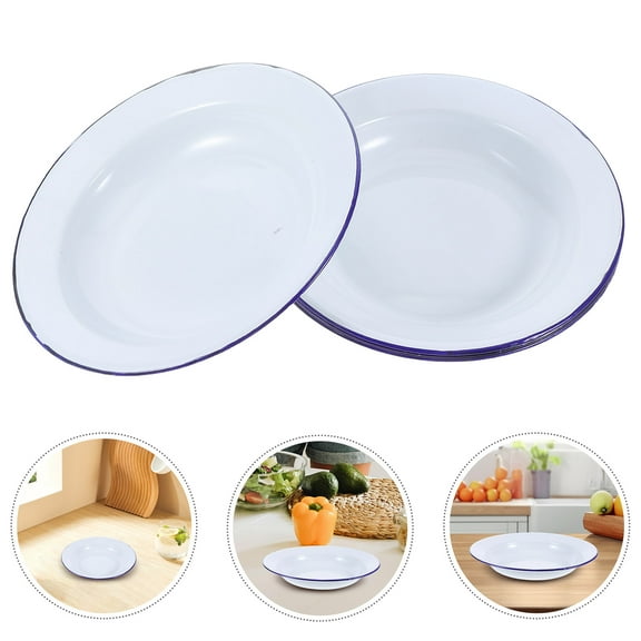 GAXIRE 5pcs Vintage Enamel Dinner Plates Set - , Easy to Clean, Perfect for Family Meals, Gatherings, and Events