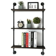 3-6 Tier Industrial Pipe Shelving Rustic Wood Metal Wrought Iron Floating Wood Shelf Wall Mounted Hanging Storage Rack Ladder Bookcase (39"-77.8"H)