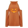 thumbnail image 4 of Fiaer,Cold Shoulder Halloween Tops for Women Trendy Holes Halter Tshirts Casual Loose Long Sleeve Plus Size T-Shrits Orange2 XXL, 4 of 7