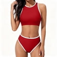 thumbnail image 6 of Mceream Womens Solid Color Onepiece Swimsuit Fashionable and Neck Color-Blocked Bikini Swimsuit Red S, 6 of 9