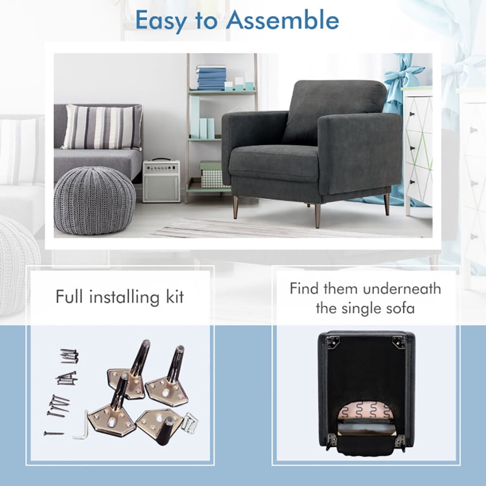 Finihen Upholstered Accent Armchair, Modern Upholstered Accent Chair with Removable Backrest Cushion, for Living Room, Bedroom, Gray