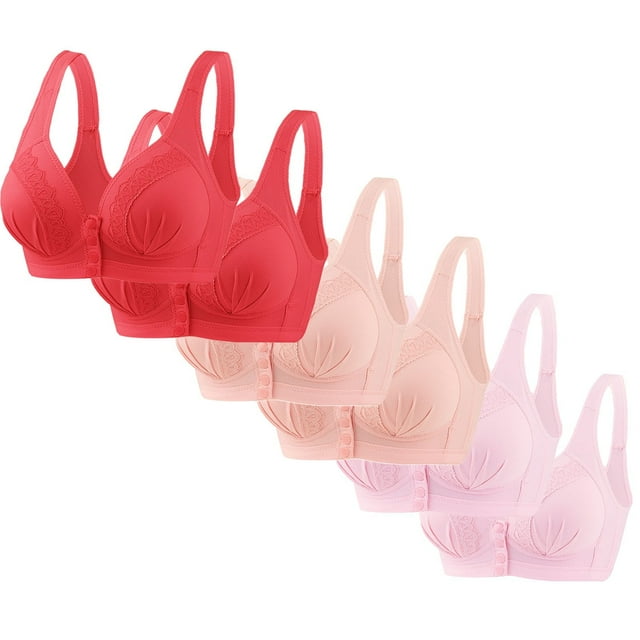 Timegard Front Closure Bras for Women 6pc Wireless Full Support Breathable Comfy Everyday Thin Bras