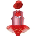 thumbnail image 5 of TiaoBug Sequins Jumpsuit for Girls Jazz Dance Performance Outfit Sleeveless Striped Tutu Dress with Sequin Hat Red 10, 5 of 6