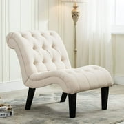 Andeworld Upholstered Accent Chair for Bedroom Living Room Chairs Lounge Chair with Wood Legs Cream Fabric